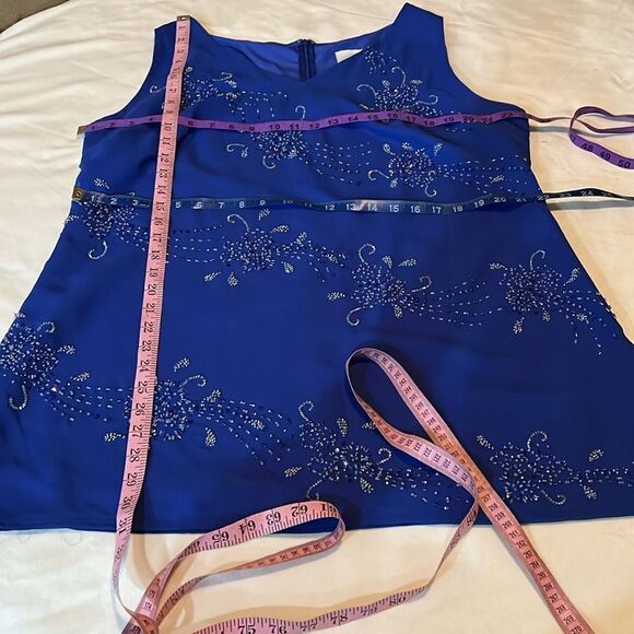 Alfred Angelo Formal Top Size 18W Cobalt Blue V Neck Short Sleeve Sequins Beaded - Picture 11 of 11
